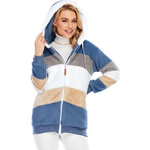 Winter Hooded Fuzzy Coat Women 2020 Loose Korean Plus Size 5XL Jacket Woman Patchwork Zipper Warm Jackets Clothes Dropshipping
