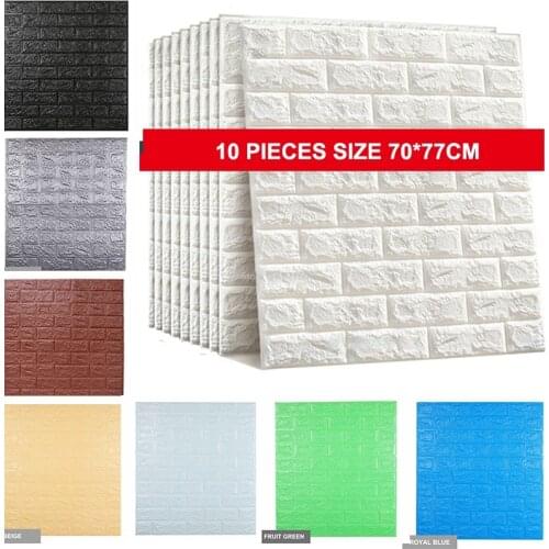 10pcs 3D Brick Wall Stickers DIY Self Decor Foam Wall Covering Wallpaper for TV Background Kids Living Room Waterproof