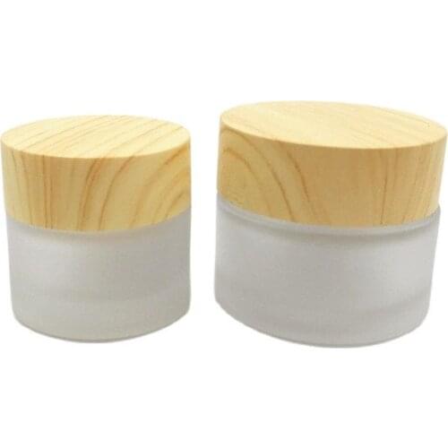 100pcs 10ml 15ml Frosted Glass Sample Cosmetic Jars with Bamboo Lids
