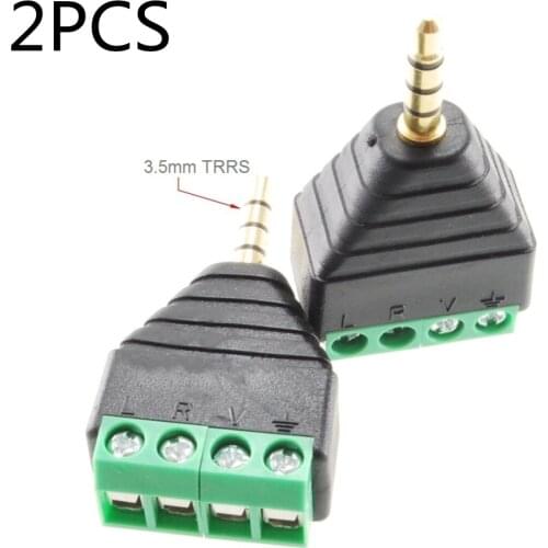 2-Pack 3.5mm 1/8" TRRS Male Jack to AV 4-Screw Terminal Block Balun Connector