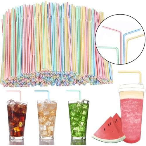 200pcs Plastic Drinking Straws Multicolor Disposable Elbow 20cm Long Fruit Juice Straws Kitchen Party Bar Rainbow Drink Straws