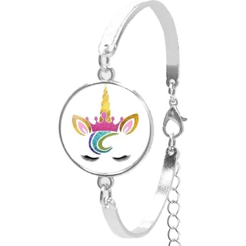 2020 / Fashion Cute Cartoon Unicorn Eye Glass Cabochon Bracelet Men and Women Jewelry Gift Bracelet