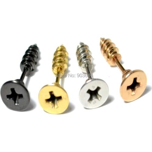 50pcs 4 Colors Fashion Unisex Stainless Steel Screw Ear Stud Earrings Fake Ear Taper PUNK Style