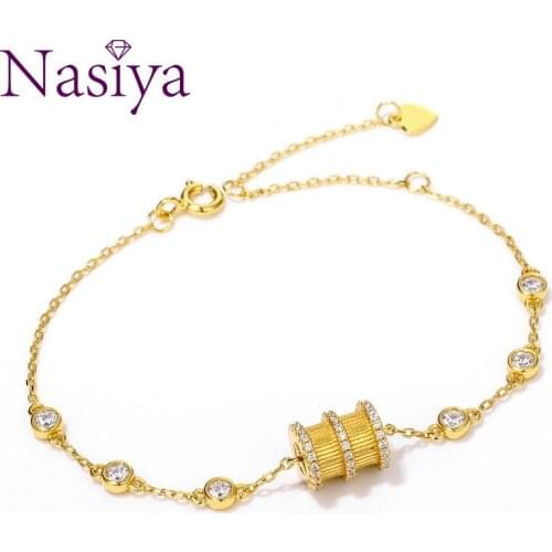 9K Gold Bracelet S925 Sterling Silver Zircon Bracelet Bangle Hand Chain Retro Luxury Fine Jewelry For Women