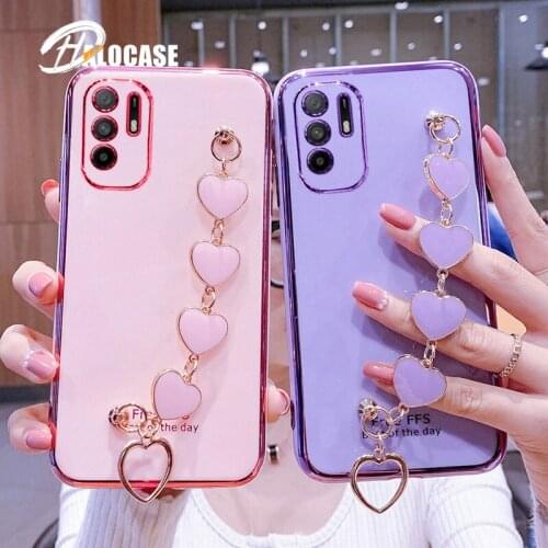 For Redmi Note10 Case Luxury Electroplated Heart Bracelet Holder Cases For Redmi Note 10 10S 10Pro 9S 9T 8Pro 8T 7 7A 8A 9 9A 9C