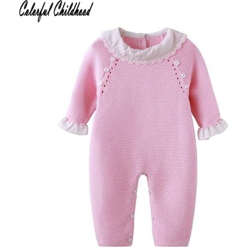 Baby Sweet Laces Rompers Long Sleeve Vintage New Born Baby Kids Girl Knitted Floral Autumn Winter Hollow Out Toddler Clothes