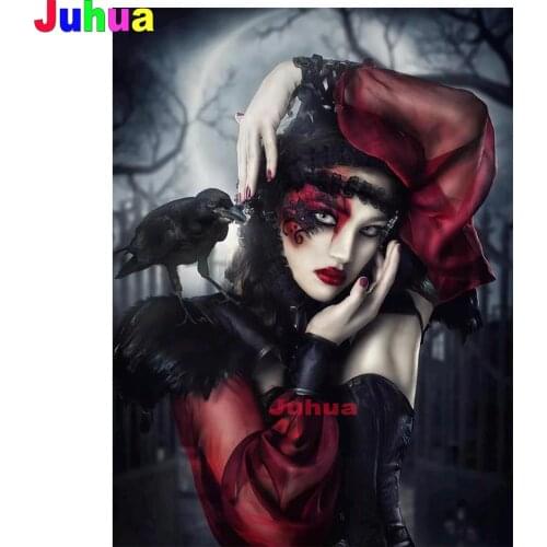 Fantasy Gothic Crow Woman diamond Painting full square round 5d diy diamond embroidery cross stitch rhinestone Of pictures