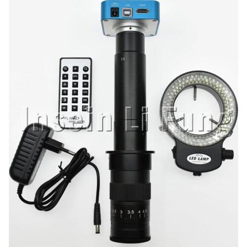 Full HD 20MP 1080P HDMI USB Industrial Digital Video Microscope Camera+10X-300X C-mount Lens+Adjustable 144 LED Light Source