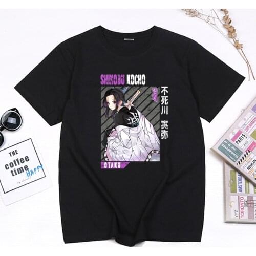 Kawaii Demon Slayer Shinobu Anime T-shirt Hip Hop Streetwear Punk Style Tees Kimetsu No Yaiba Funny Cartoon Unisex Camisetas