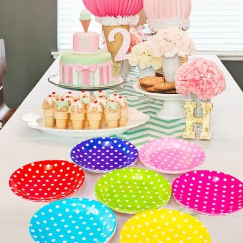 Hot sale Disposable Tableware Multicolor Round Dots Paper Cup and Plates Baby Shower Favor Paper Napkins Birthday Party Decor