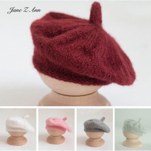 Jane Z Ann Newborn Photography Prop Hand-Woven Mohair Beret Baby Photo Baby 3-6 month Children painter solid color Photo Cap