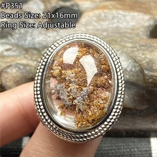 Real Natural Ghost Phantom Quartz Crystal Ring For Man Ring Beads Love Wealth Oval Stone Silver Adjustable Ring Jewelry AAAAA