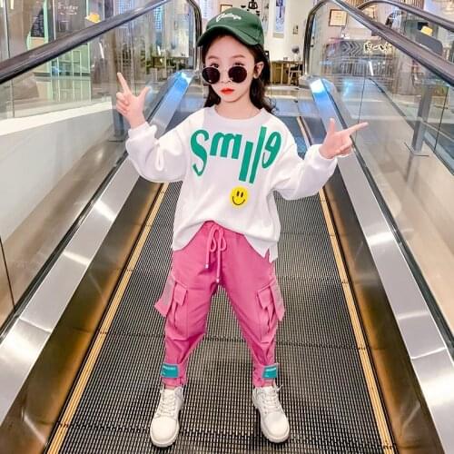 Fashion Girls Fall Outfits Long Sleeved T-shirt Pants 2pcs Sets Children Clothing 4 6 8 10 12 Year Teen Clothes Set Spring 2021