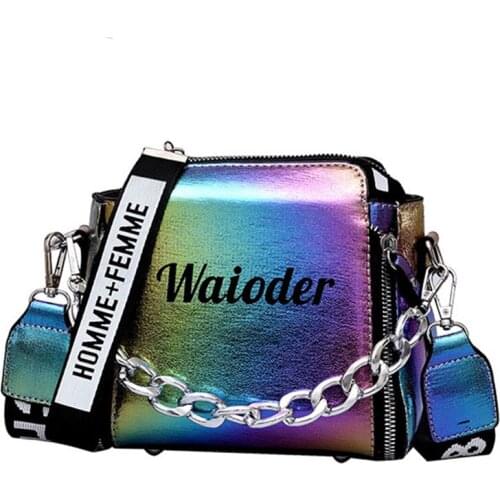 Fashion Tide Ladies Letter Handbags Wide Strap Chains Shoulder Bag Women Crossbody Bags Bolsa 2021 Girls Small Purse