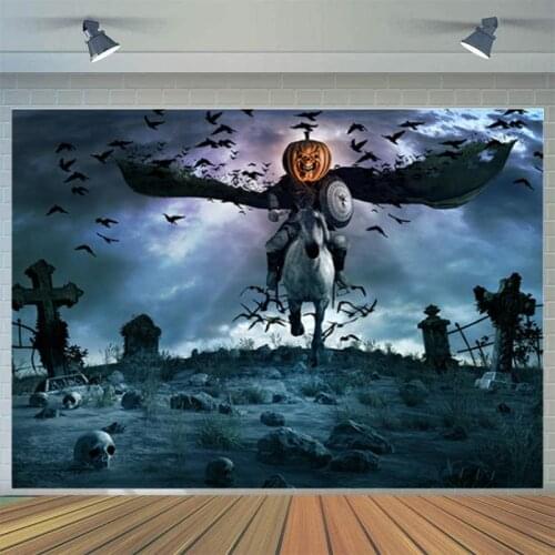 Cartoon Pumpkin Demon Rider Studio Photography Background Cloth Halloween Party Decoration 3D Childrens Photos Digital Backdrop
