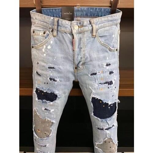 Summer New Style DSQ2 Mens Fashion Trend Ripped Paint Dots Mens Jeans *9639
