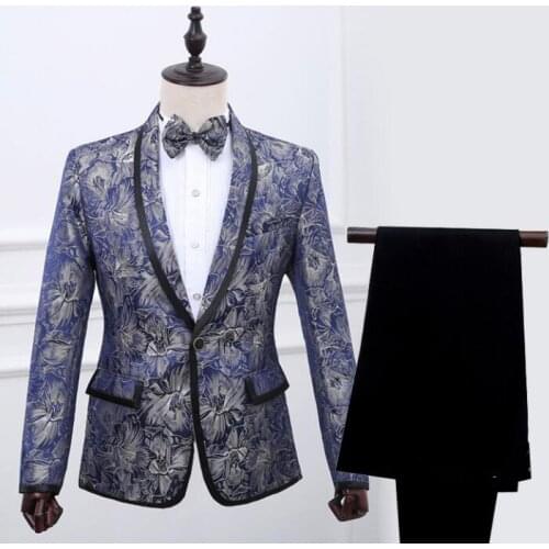 Blue print blazer men formal dress latest coat pant designs suit men masculino trouser marriage wedding suits for mens england