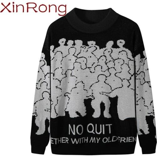 2021 Mens Spring and Autumn Sweater Korean Half Turtleneck Fashion Sweater Jacquard Herd Clothes Knitted Trend Sweater Pullover