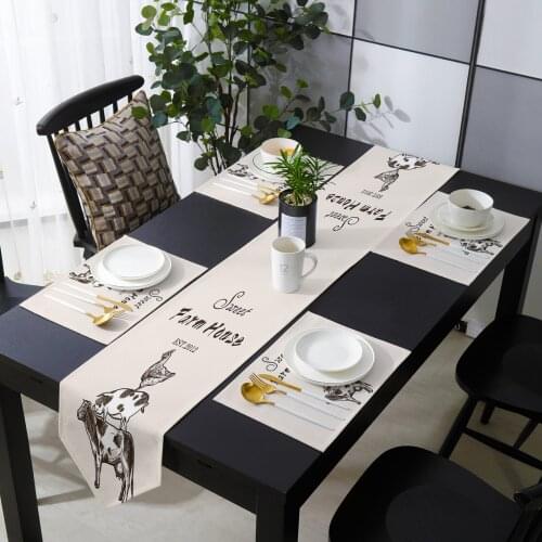 American Country Style Farm Cow Pig Chicken Table Runner Placemats Set Country Wedding Table Decoration for Kitchen Home Dining