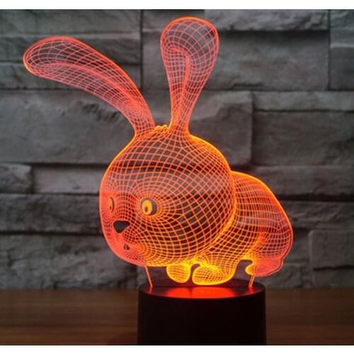 3D LED Night Light Little Rabbit with 7 Colors Light for Home Decoration Lamp Amazing Visualization Optical Illusion Awesome