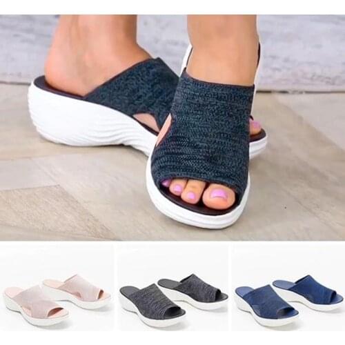 New Knitted Wedge Sports Corrective Sandals Mesh Upper Womens Summer Beach Shoes Breathable