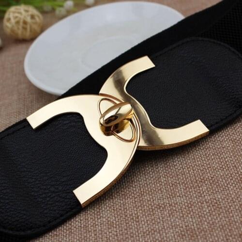 New Style Elastic Waistband Four Seasons Versatile Girdle for WOMENS Dress Shirt Decoration Elastic Wide Black Belt Strap