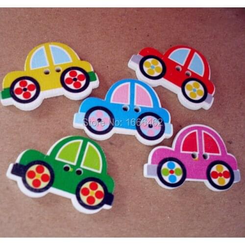 Wholesale 50PCs Wood Buttons Sewing Car Scrapbooking Cartoon Mixed 20*30MM