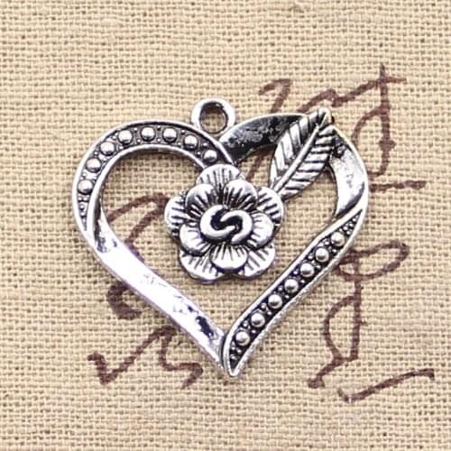 8pcs Charms Heart Flower 28x28mm Antique Silver Color Plated Pendants Making DIY Handmade Tibetan Silver Color Jewelry