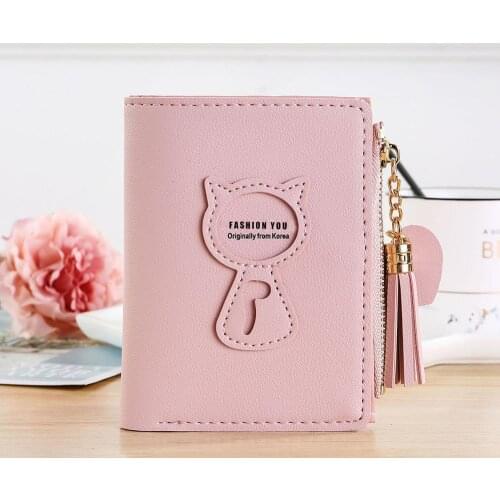 Hot New Women Luxury Brand Wallet Short Zipper Purse Cute Cat Femlae Mini Purse for Coins Girls Credit Cards Money Bag