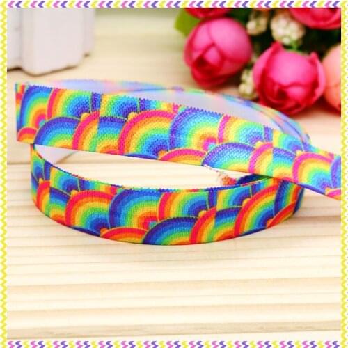 5/8'' Free shipping Fold Elastic FOE rainbow printed headband headwear diy decoration wholesale OEM P4674