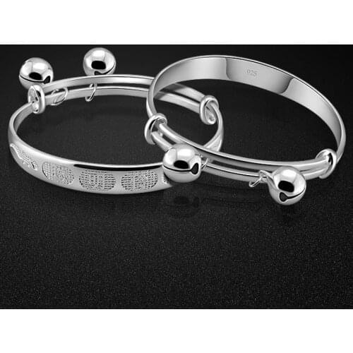 Simple 925 sterling silver bracelet for kids Chinese lettering engraving design real white silver baby bracelet small size