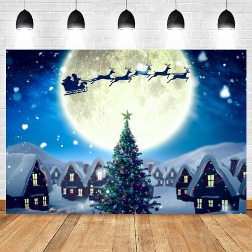 Christmas Backdrop Winter Santa Claus Moon House Tree Photography Background Vinyl Photophone Photozone Photocall Photo Studio