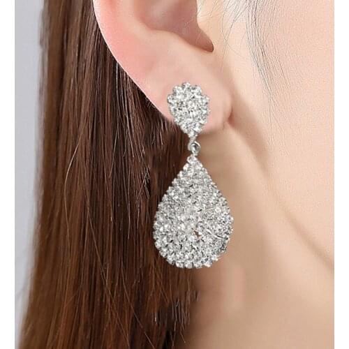 Fashion Rhinestone Earrings For Women Big Water Drop Hanging Dangle Studs Earrings 2020 Brincos Female Party Luxury Jewelry