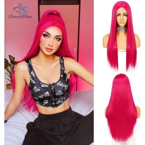 Beautytown Pink Synthetic Wigs Long Straight Synthetic Perruque for Women Party Holiday Cosplay Wigs High Resistant Fiber 2021