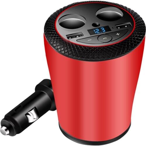 SOONHUA Car Transmitter Kit Charger BT Music Player Hands Free Cup 2 USB Port LED Digital Display Power Adapter