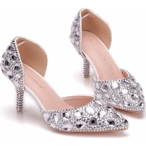 Crystal Queen Women Wedding Shoes Sweet Crystal Shoes Bride Shoes Princess Water Drill Dress Shoes High Heels Pumps Big Size 41