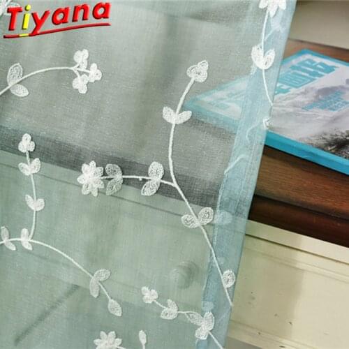 Leaves Embroidery Tulle Curtains for Living Room White Messy Branches Yarn Window Drapes for Kitchen Balcony X-HM381#30