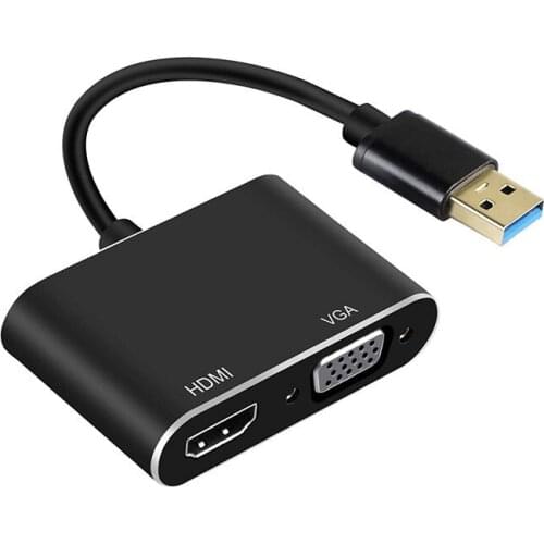 USB 3.0 to VGA/HDMI 1080P HD 2 In 1 Hub Converter For Laptop HDTV Projectors Monitors HDMI VGA Sync Output for WindowsXP/7/8/10