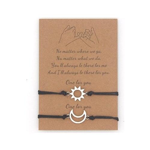 2pcs/lot Adjustable Size Star Moon Rope Bracelet Fashion String Bangle For Friendship Couple Holiday Gift