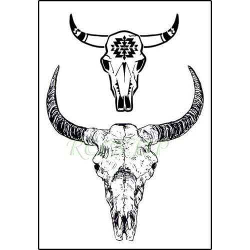 Waterproof Temporary Tattoo Sticker Bull Cow Goat Horn Totem Fake Tatto Flash Tatoo Small Size Design Art for Kids Men Women