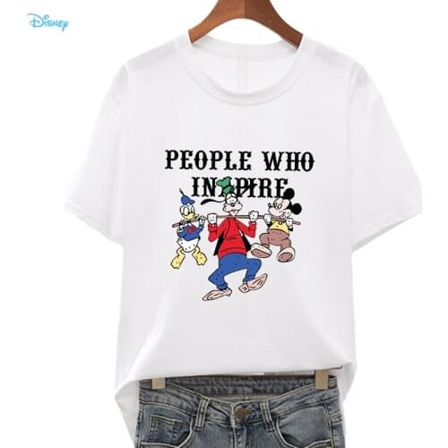 Ladies Disney Anime Tshirt Summer 2021 Short Sleeve Loose White T Shirt Femme Print Mickey Mouse Donald Duck Goofy Cartoon Tops