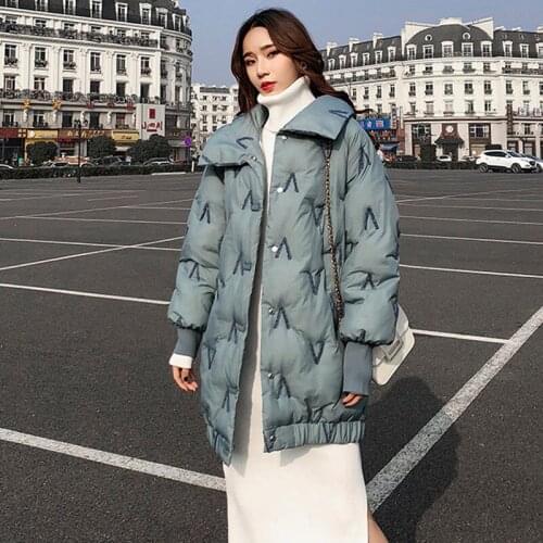 Womens Winter Long Jacket With Embroidery Covered Button Solid Woman Parkas Plus Size Thick Stand Collar Casual Overcoat Female