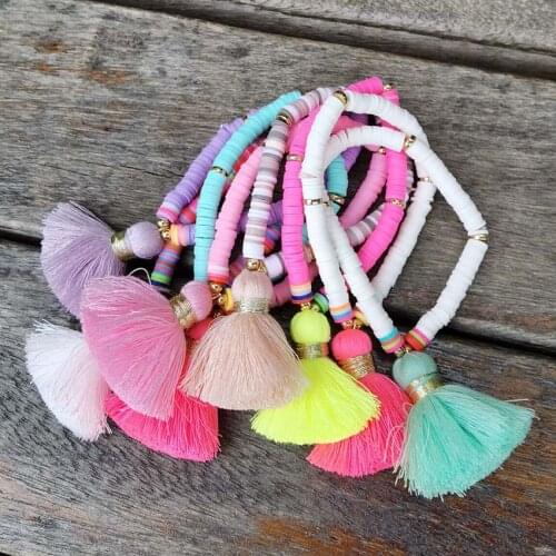 Go to Beach for Summer Bracelets for Women Fashion Colorful Polymer Clay Beads Bracelet with Good Tassel Bracelets