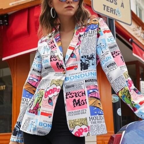 2021 Original Design Fashion Blazers Newspaper Print Highstreet Tops Women Slim Unique Clothes Spring Autumn Temperament Outwear