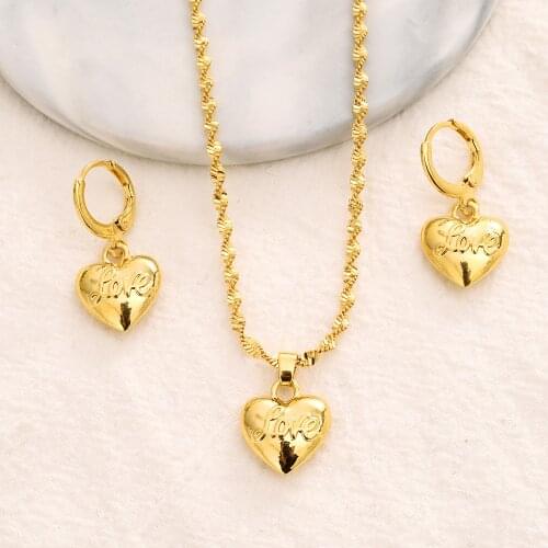 Gold Necklace Earring Set Women Party Gift Dubai love heart Jewelry Sets bridal party gift DIY charms girls kid Jewelry