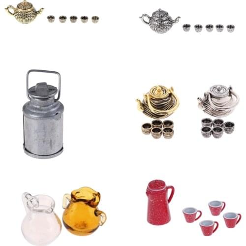 Mini Metal Kettle Simulation Furniture Tea Pot Kitchen Model Toys for Doll House Decoration 1/12 Dollhouse Miniature Accessories