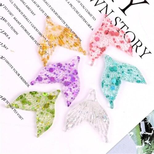 Julie Wang 10PCS Resin Mermaid Tail Charms Random Color Transparent Sequined Whale Tail Jewelry Making Accessory Home Decor