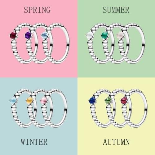 2020 NEW Authentic 925 Sterling Silver Rings Topaz Birthstone Beaded Rings Anniversary Engagement ring women Jewelry