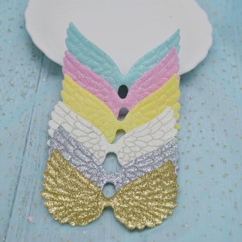 30pcs/lot 9.5*6.5cm Big size Glitter angel wing Padded Appliques For Bow Clip Accessories DIY Kid patches