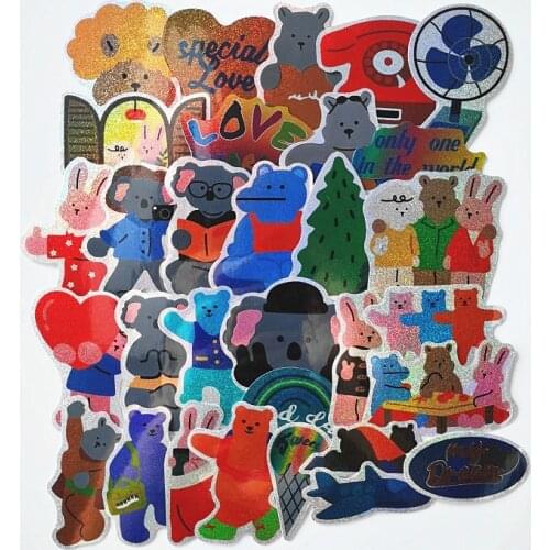 31Pcs/lot 2021 Laser DK Cute bear cartoon Stickers For Skateboard Laptop Luggage Fridge Phone Car Styling